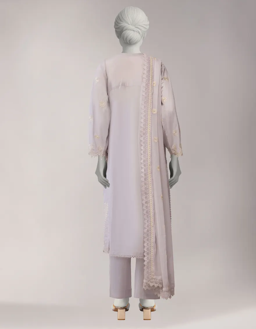 WHITE LAWN EMBROIDERED STITCHED 3PC