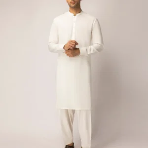 WHITE BLENDED UNSTITCHED KAMEEZ SHALWAR FABRIC